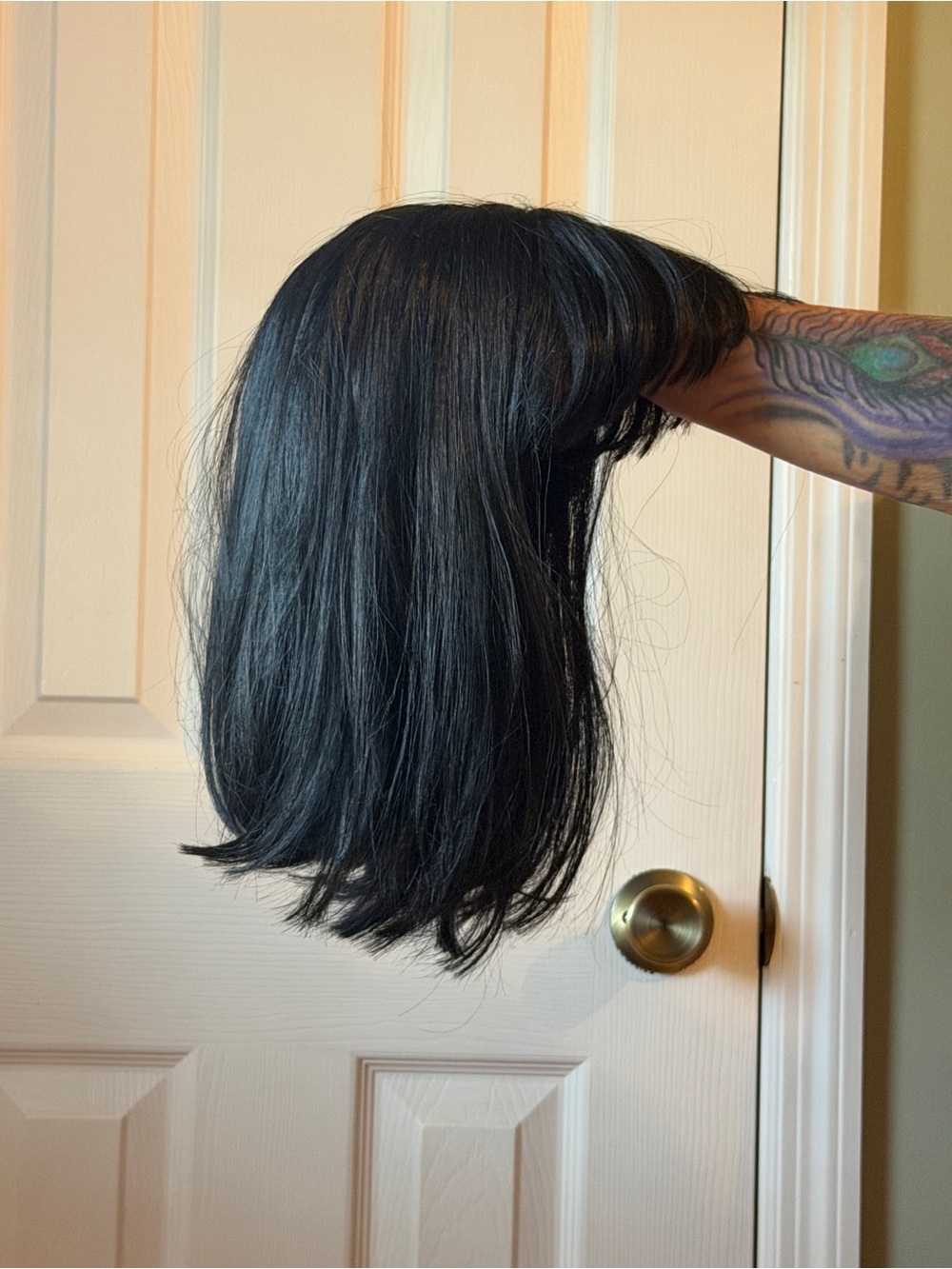 Black curtain bangs wig